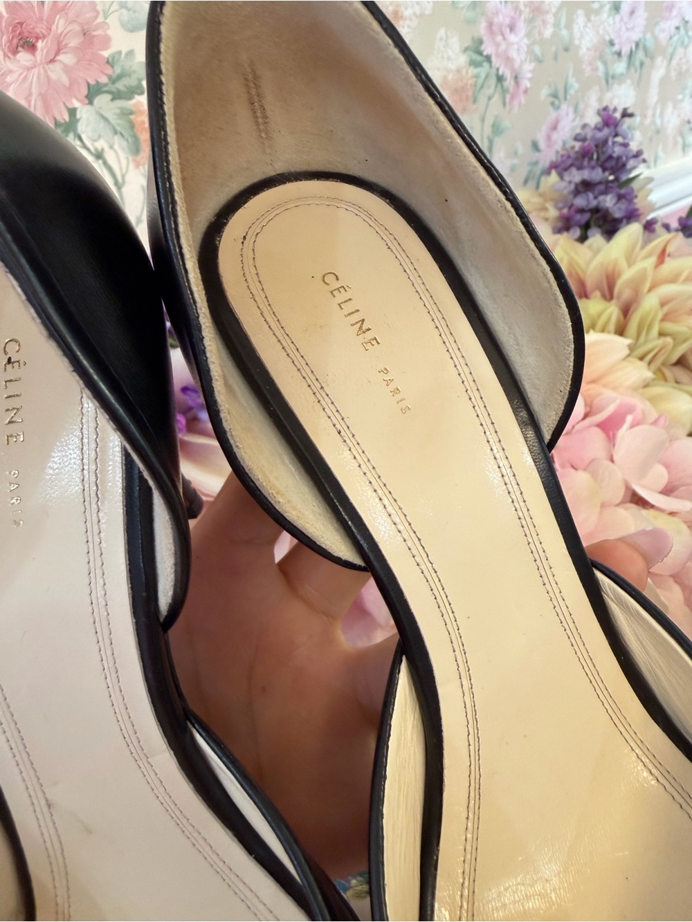 Y2K Celine Black Leather Pointed-Toe Slingback Pumps - Picture 2 of 4